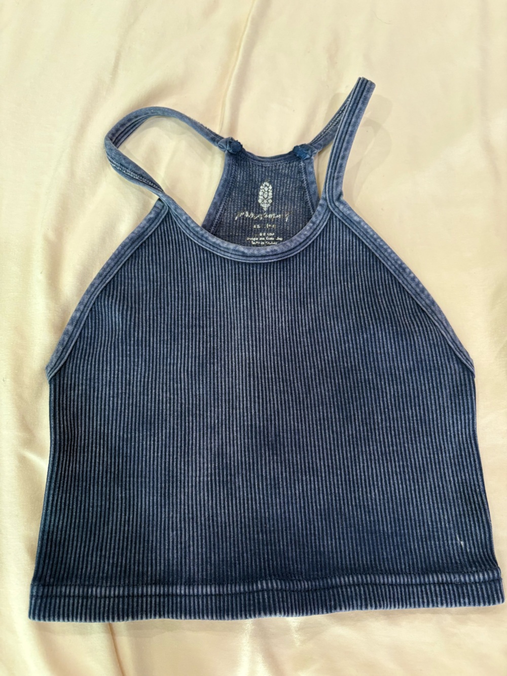 Free People Navy Ribbed Halter Tank